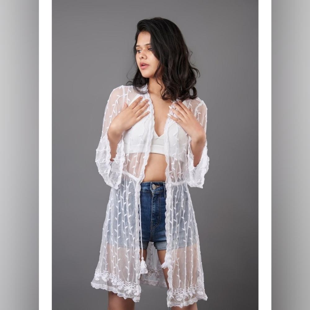 Women/Girls chikankari shrug /  Kimono,lace crochet sheer beach cover up